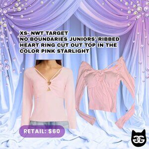 No Boundaries Juniors' Ribbed Heart Ring Cut Out Top Pink New with Tag